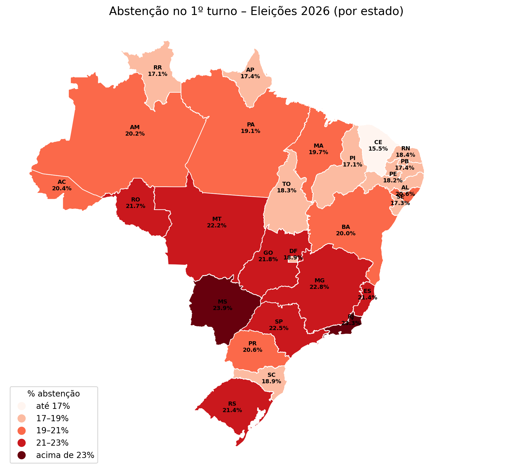 Mapa da abstenção por estado